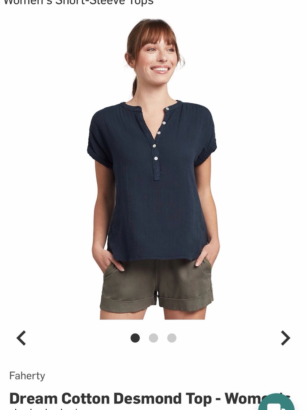 Faherty Navy Short-Sleeve Button-Front Cotton Blouse
